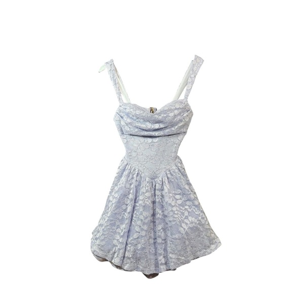 Windsor Periwinkle Cutout Back Lace Glitter Skater Dress - Picture 2 of 14